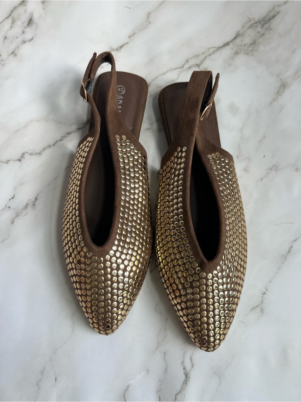 Women's Gold Studded Slingback Flats - Picture 2 of 3